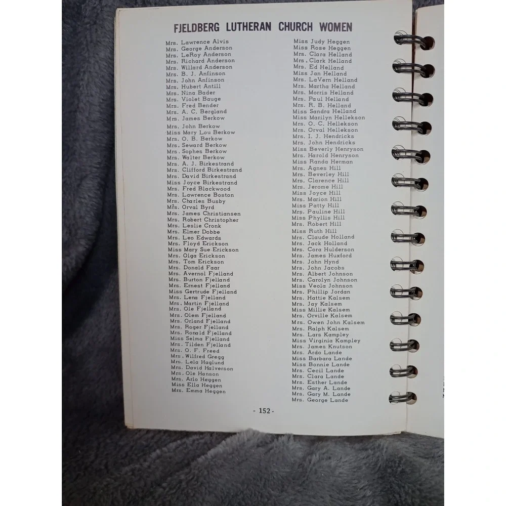 Fjeldberg Lutheran Church Cookbook 1965 Huxley, Iowa Spiral Vintage Recipe Local